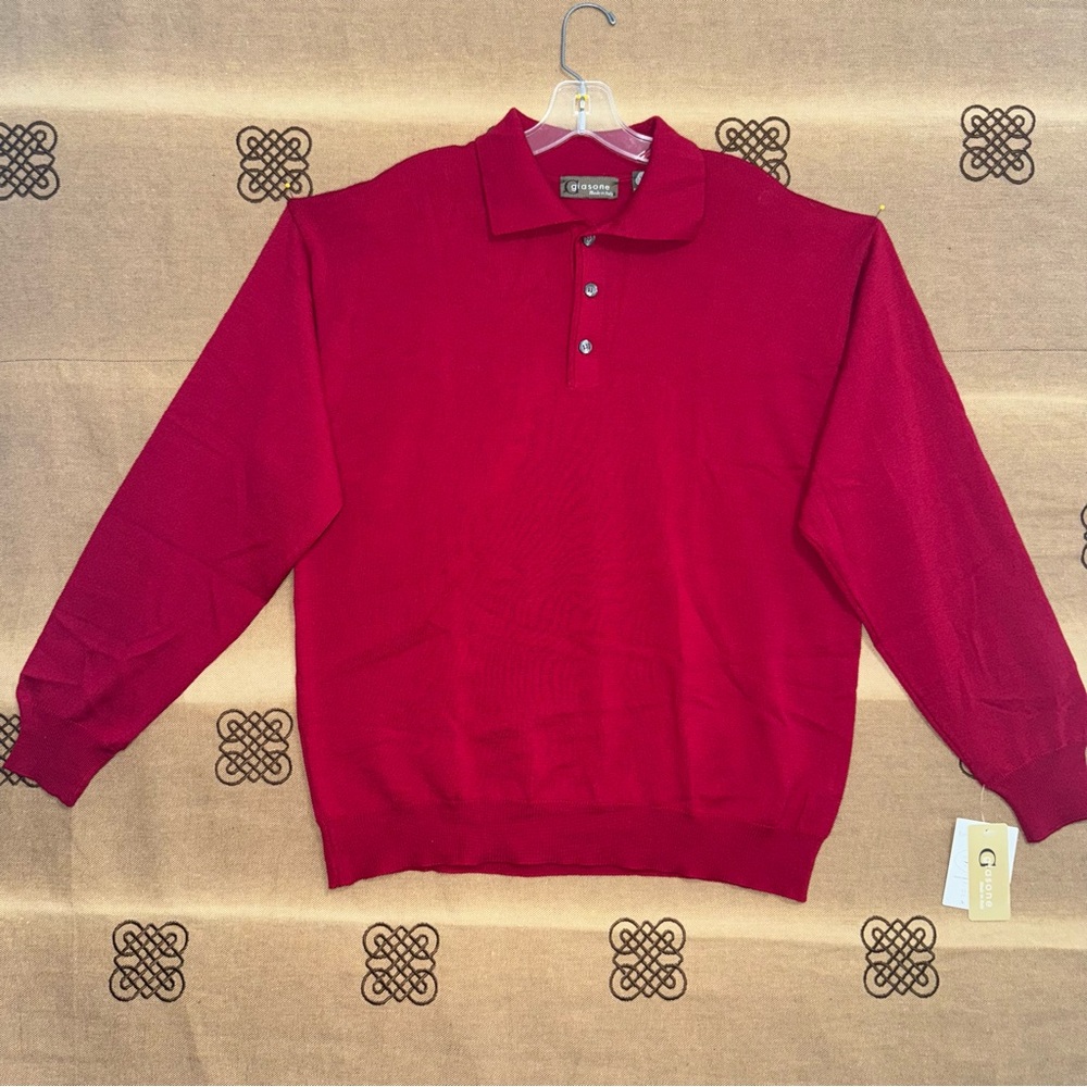 Giasone NWT! Men'S Polo Sweater Blood Red Merino Extra Fine Wool Italy Pullover